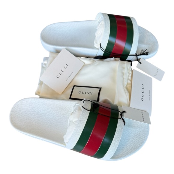 NWB Gucci slides men great white - red - green web stripes various sizes - Picture 7 of 15